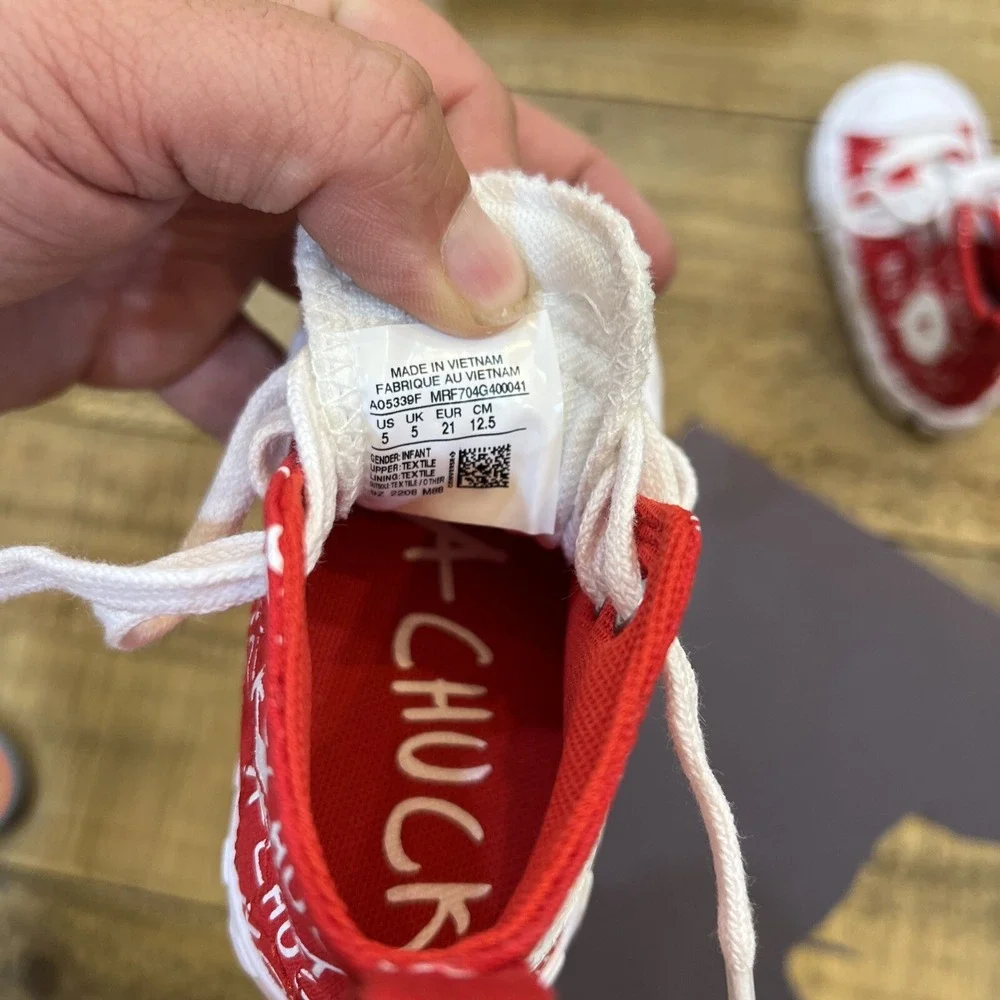 CONVERSE High Top Not A Chuck Red/White Canvas  A05339F Size 5 Infant